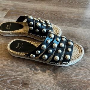 Marc Fisher ‘Brandie’ Studded Leather Espadrille Slide Sandal Sz 5.5